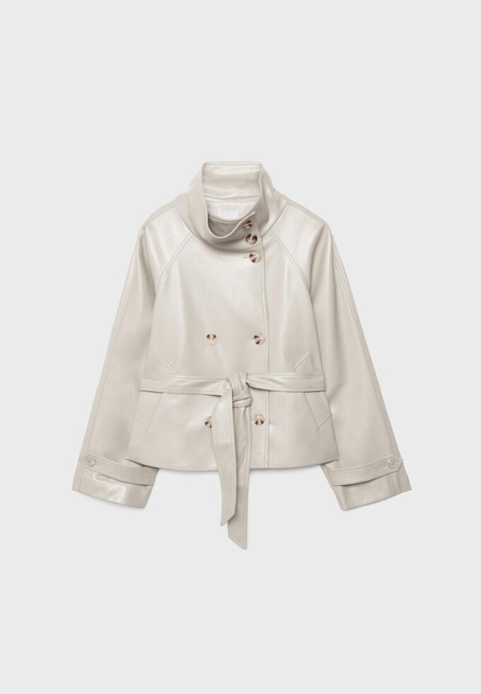 High Neck Leather Effect Trench Coat High Neck Leather Effect Trench Coat