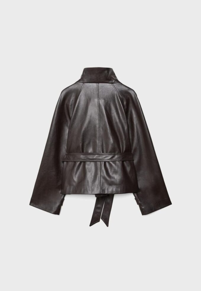High Neck Leather Effect Trench Coat High Neck Leather Effect Trench Coat