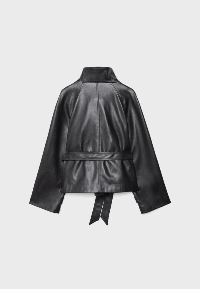 High Neck Leather Effect Trench Coat High Neck Leather Effect Trench Coat