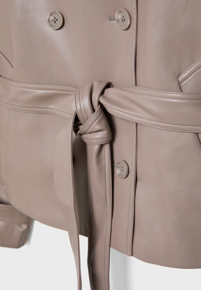 High Neck Leather Effect Trench Coat High Neck Leather Effect Trench Coat