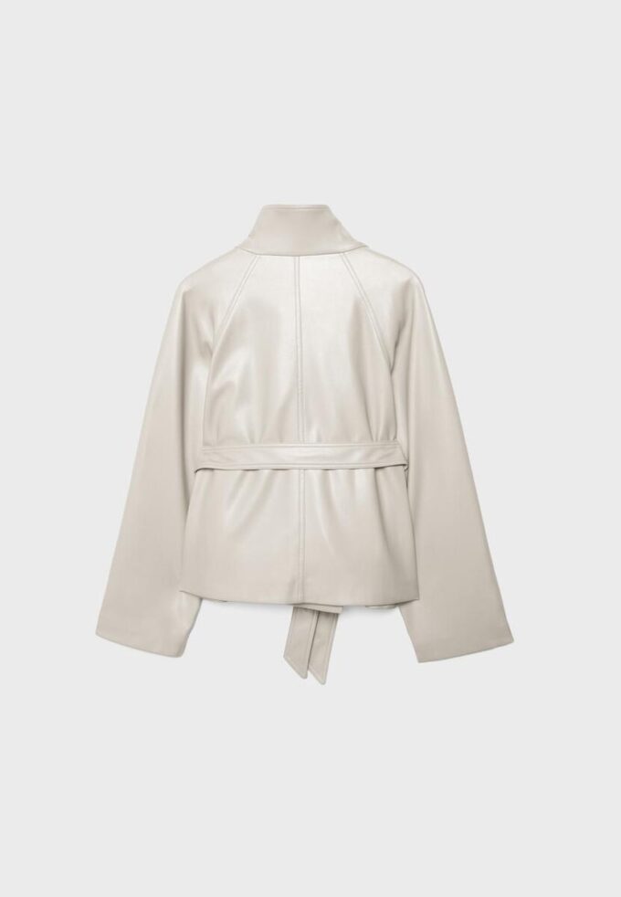 High Neck Leather Effect Trench Coat High Neck Leather Effect Trench Coat
