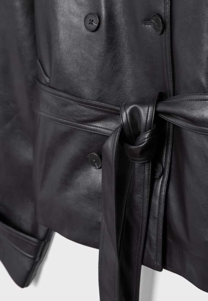 High Neck Leather Effect Trench Coat High Neck Leather Effect Trench Coat