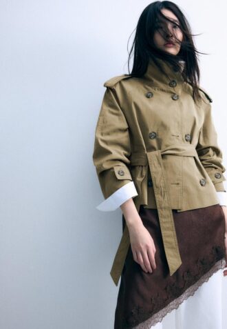 High-Neck Trench Coat with Belt