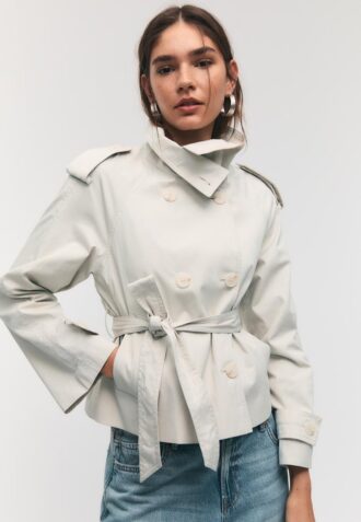 High-Neck Trench Coat with Belt