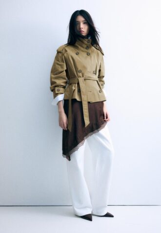 High-Neck Trench Coat with Belt