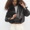 Leather Effect Balloon Jacket with Belt Leather Effect Balloon Jacket with Belt