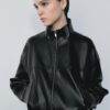 Leather Effect Balloon Jacket with Belt Leather Effect Balloon Jacket with Belt