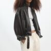 Leather Effect Balloon Jacket with Belt Leather Effect Balloon Jacket with Belt