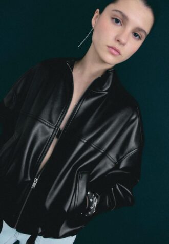Leather Effect Balloon Jacket with Belt
