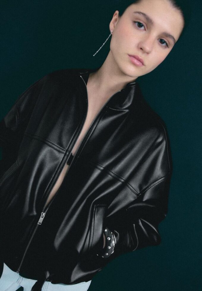 Leather Effect Balloon Jacket with Belt Leather Effect Balloon Jacket with Belt