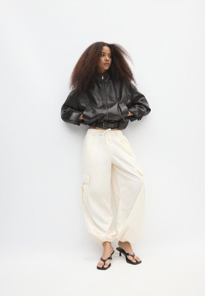 Leather Effect Balloon Jacket with Belt Leather Effect Balloon Jacket with Belt