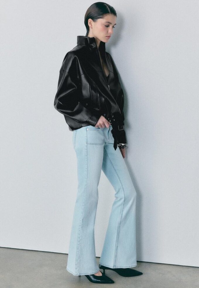Leather Effect Balloon Jacket with Belt Leather Effect Balloon Jacket with Belt