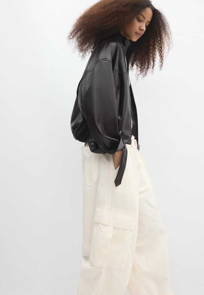 Leather Effect Balloon Jacket with Belt Leather Effect Balloon Jacket with Belt