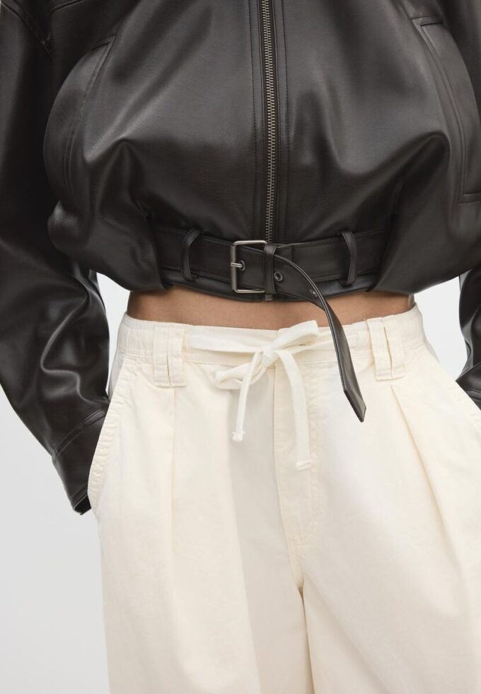 Leather Effect Balloon Jacket with Belt Leather Effect Balloon Jacket with Belt