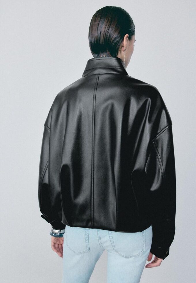Leather Effect Balloon Jacket with Belt Leather Effect Balloon Jacket with Belt