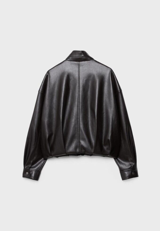 Leather Effect Balloon Jacket with Belt Leather Effect Balloon Jacket with Belt