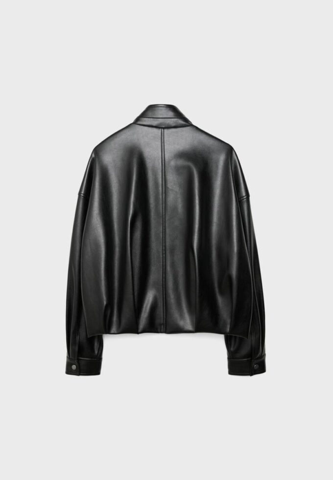 Leather Effect Balloon Jacket with Belt Leather Effect Balloon Jacket with Belt