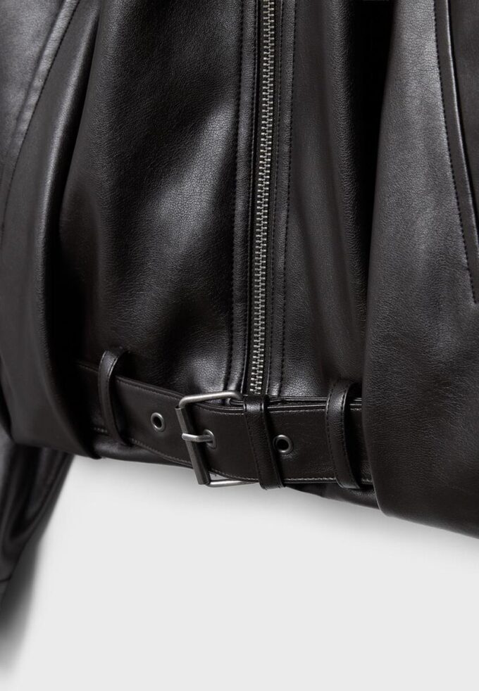 Leather Effect Balloon Jacket with Belt Leather Effect Balloon Jacket with Belt