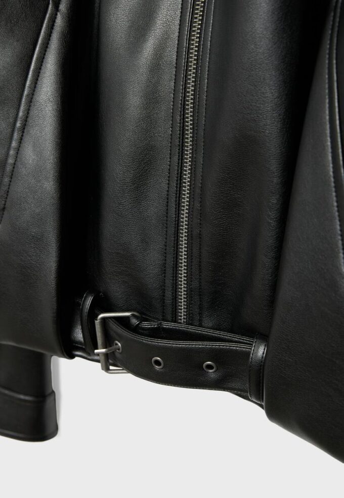 Leather Effect Balloon Jacket with Belt Leather Effect Balloon Jacket with Belt