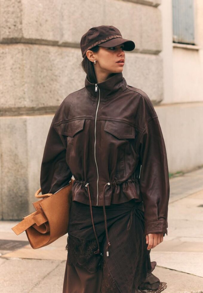 Leather Jacket with Pockets and Adjustable Waist Leather Jacket with Pockets and Adjustable Waist