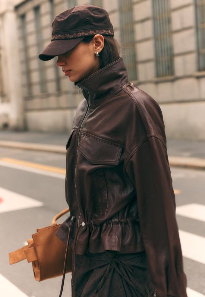 Leather Jacket with Pockets and Adjustable Waist Leather Jacket with Pockets and Adjustable Waist