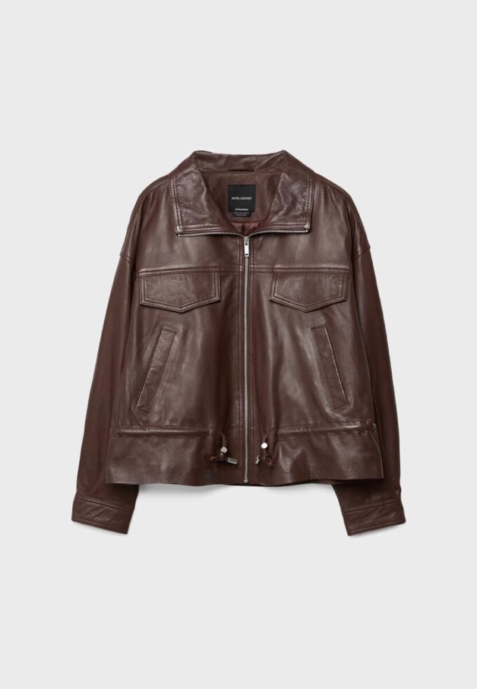 Leather Jacket with Pockets and Adjustable Waist Leather Jacket with Pockets and Adjustable Waist