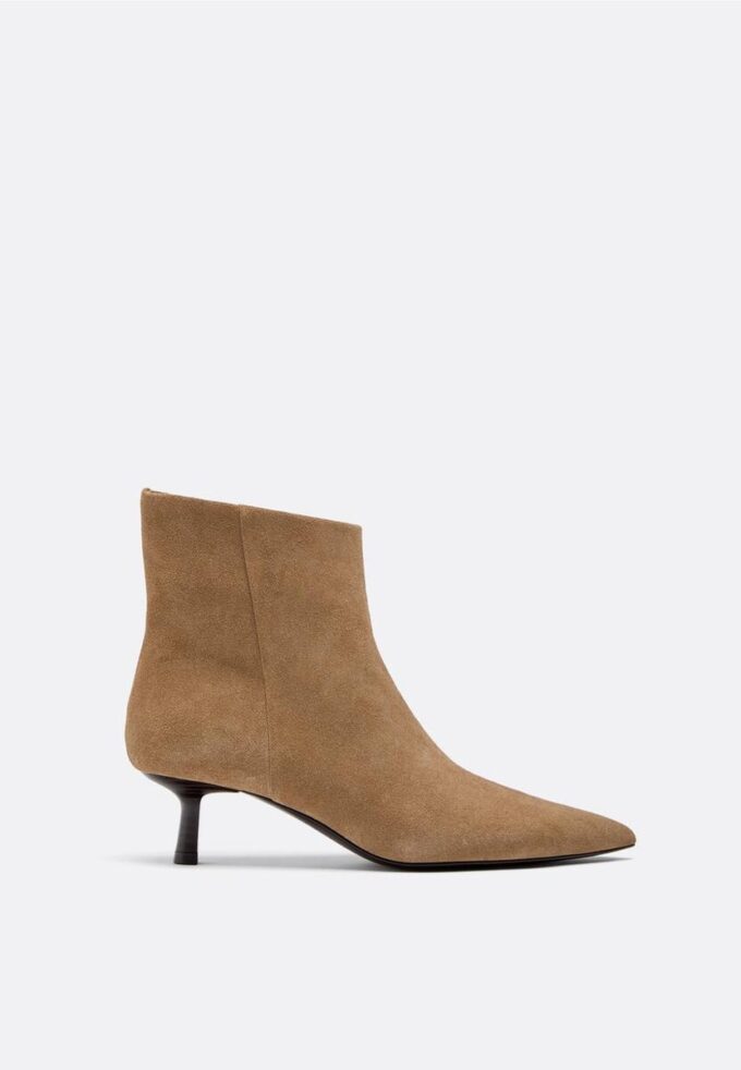 Leather Kitten Heel Ankle Boots