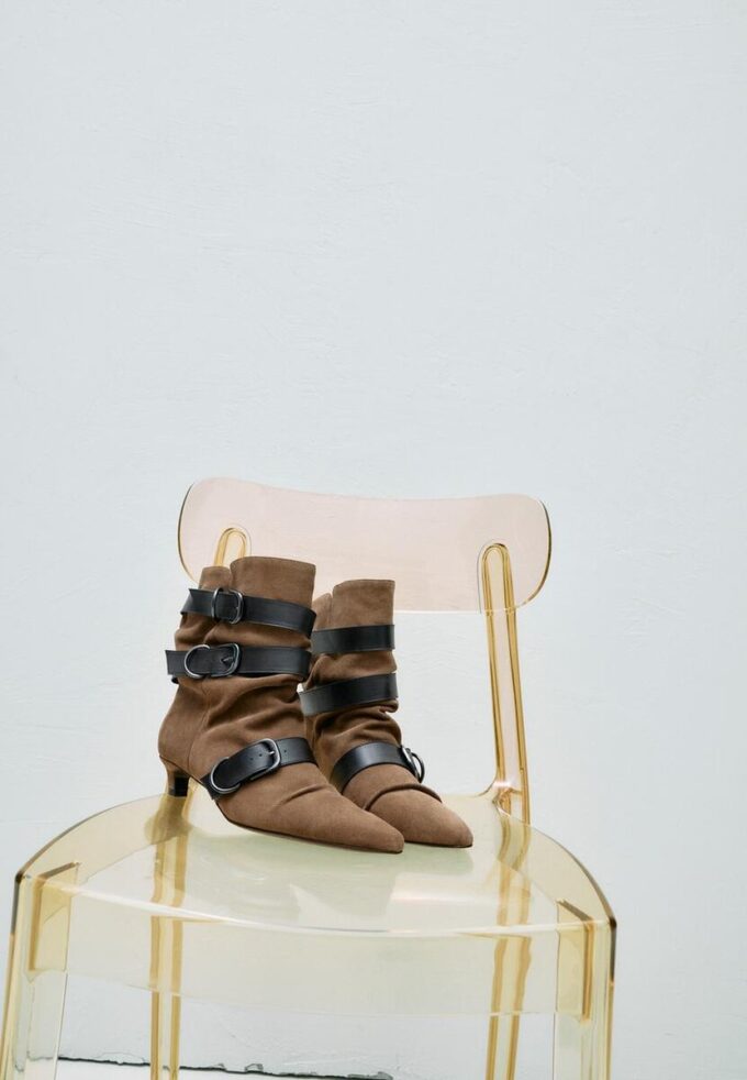 Leather Kitten Heel Boots with Belt