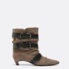 Leather Kitten Heel Boots with Belt