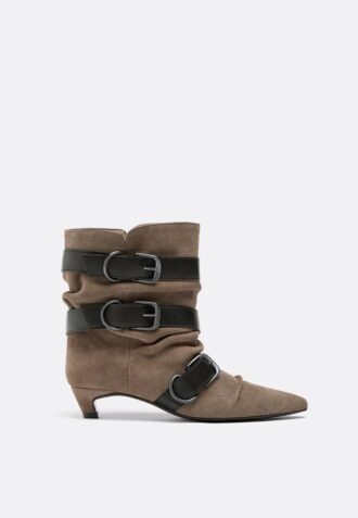 Leather Kitten Heel Boots with Belt