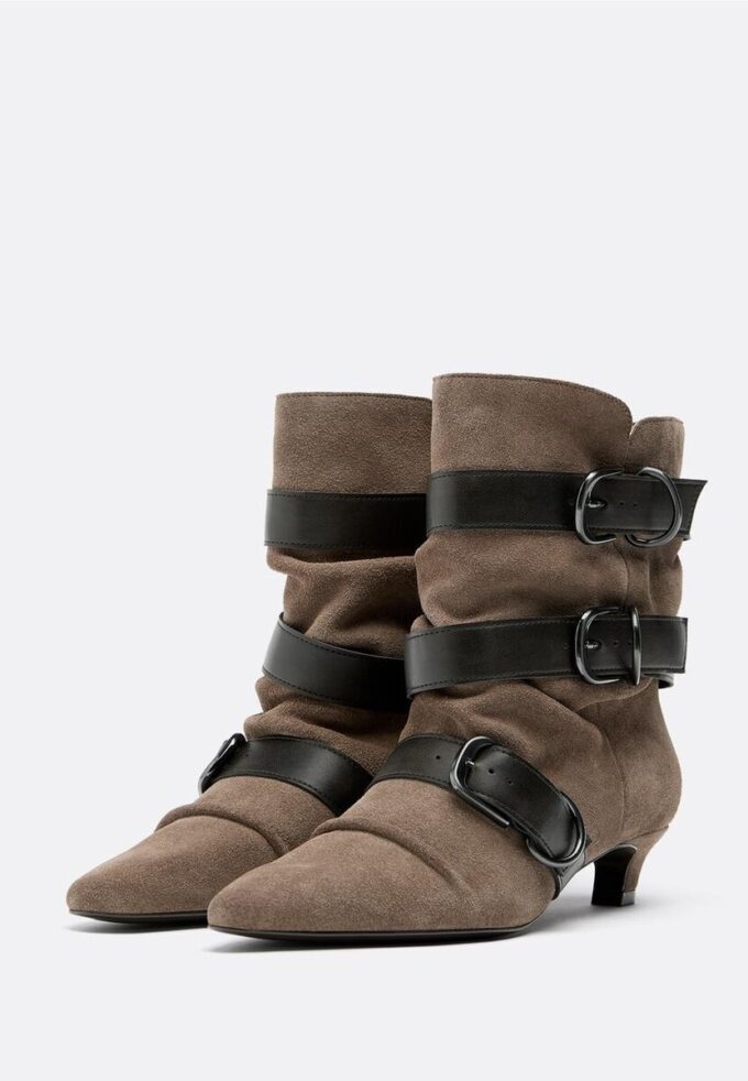 Leather Kitten Heel Boots with Belt