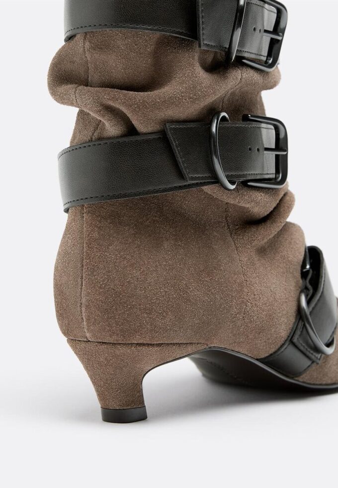 Leather Kitten Heel Boots with Belt