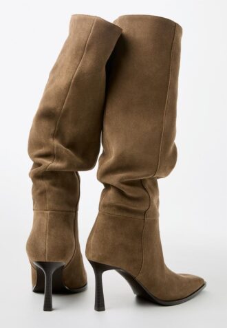 Leather Slouchy Stiletto Heel High Boots