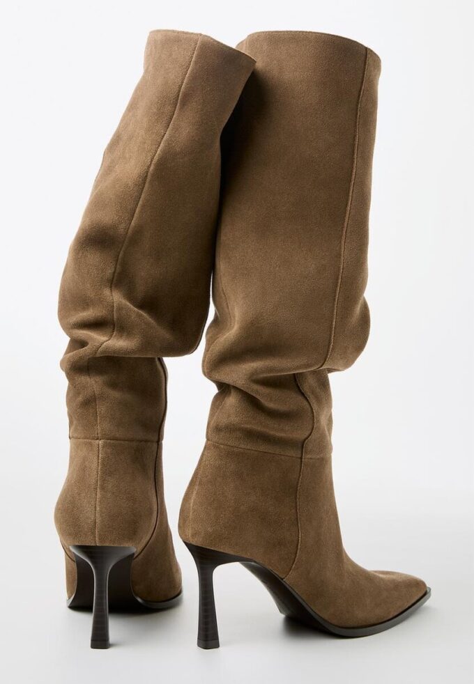 Leather Slouchy Stiletto Heel High Boots