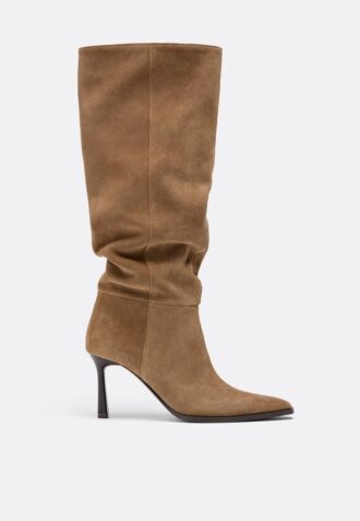 Leather Slouchy Stiletto Heel High Boots