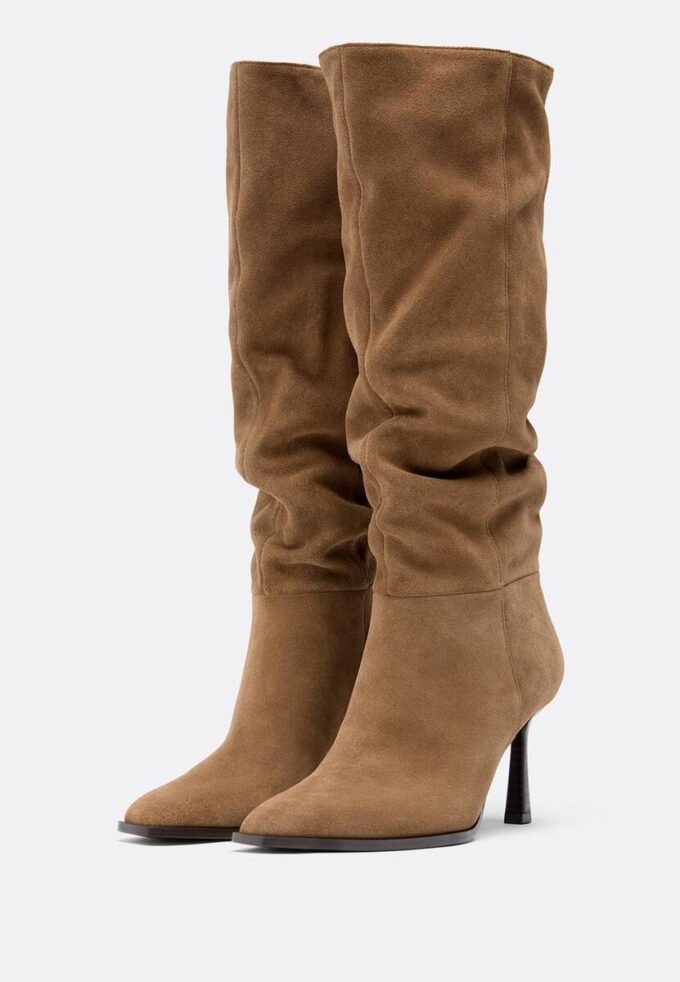Leather Slouchy Stiletto Heel High Boots