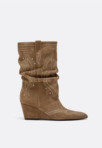 Leather Wedge Heel Boots
