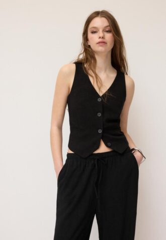 Linen Effect Buttoned Waistcoat Linen Effect Buttoned Waistcoat