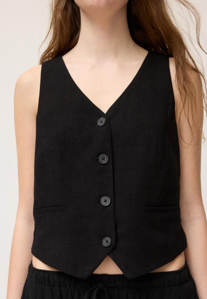 Linen Effect Buttoned Waistcoat Linen Effect Buttoned Waistcoat