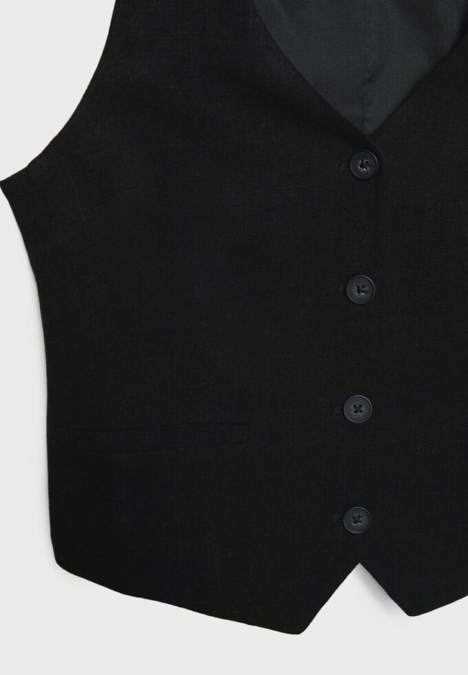 Linen Effect Buttoned Waistcoat Linen Effect Buttoned Waistcoat
