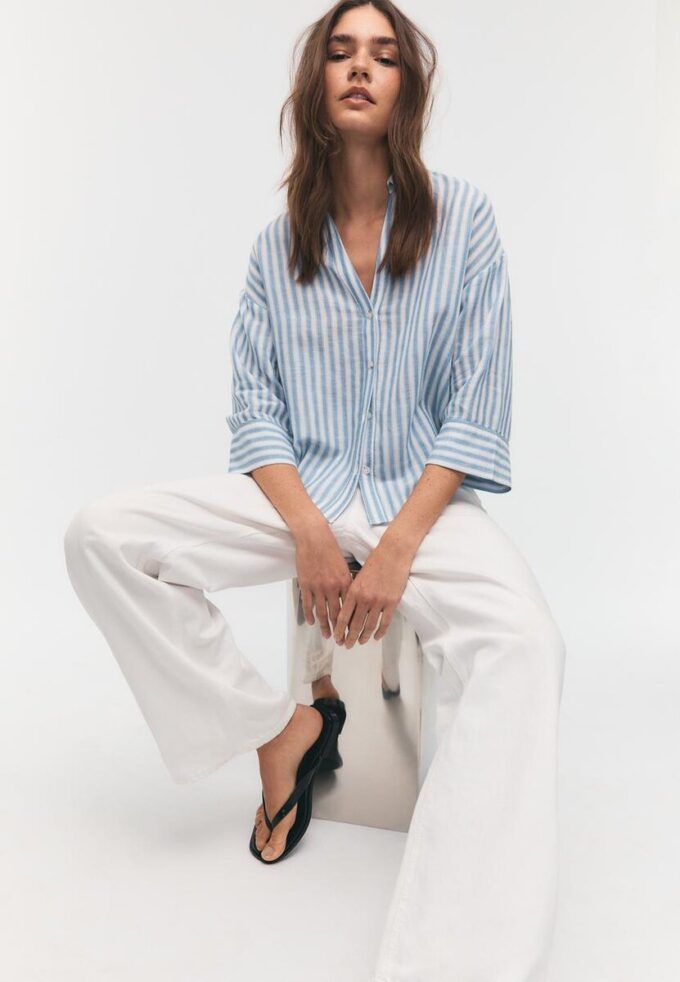 Linen-Effect Kimono Sleeve Shirt Linen-Effect Kimono Sleeve Shirt