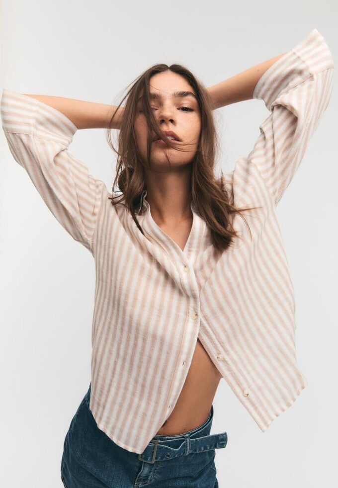 Linen-Effect Kimono Sleeve Shirt Linen-Effect Kimono Sleeve Shirt