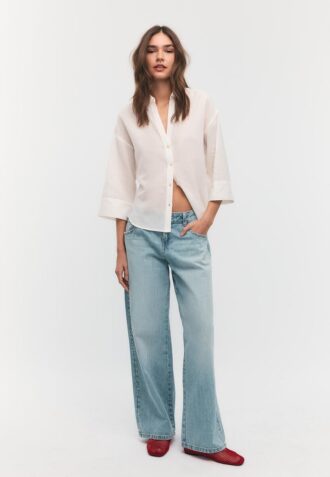 Linen-Effect Kimono Sleeve Shirt