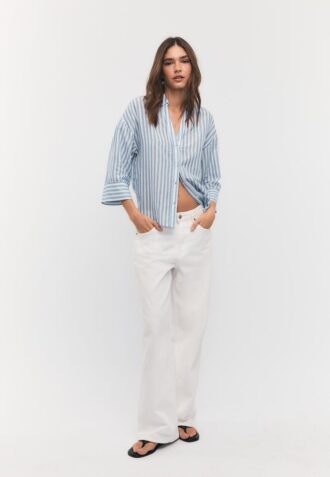 Linen-Effect Kimono Sleeve Shirt