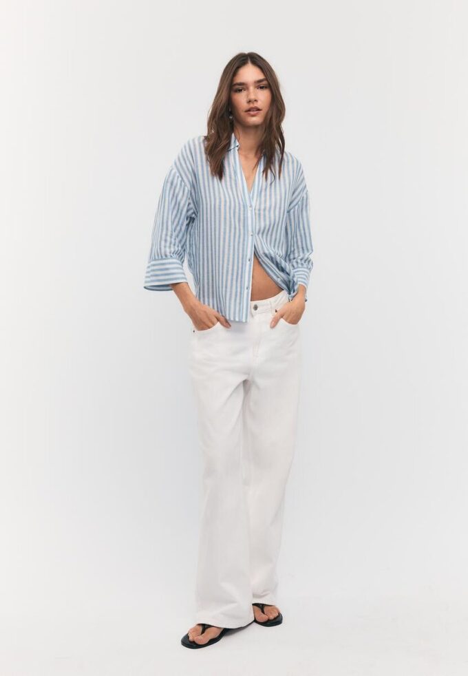 Linen-Effect Kimono Sleeve Shirt Linen-Effect Kimono Sleeve Shirt