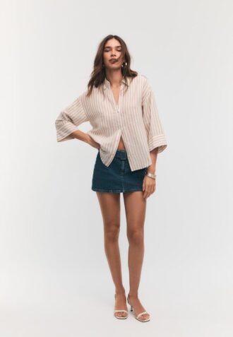 Linen-Effect Kimono Sleeve Shirt