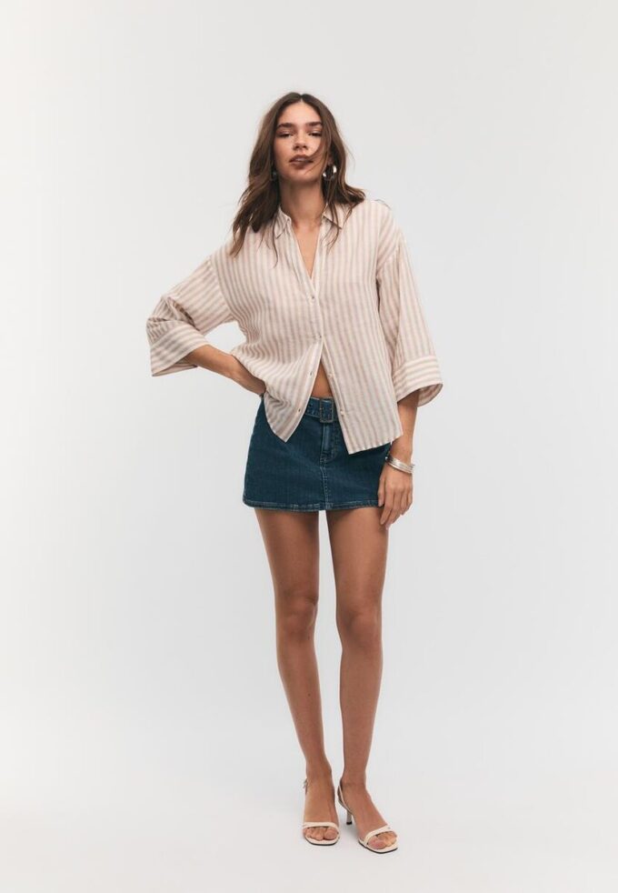 Linen-Effect Kimono Sleeve Shirt Linen-Effect Kimono Sleeve Shirt