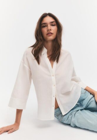 Linen-Effect Kimono Sleeve Shirt