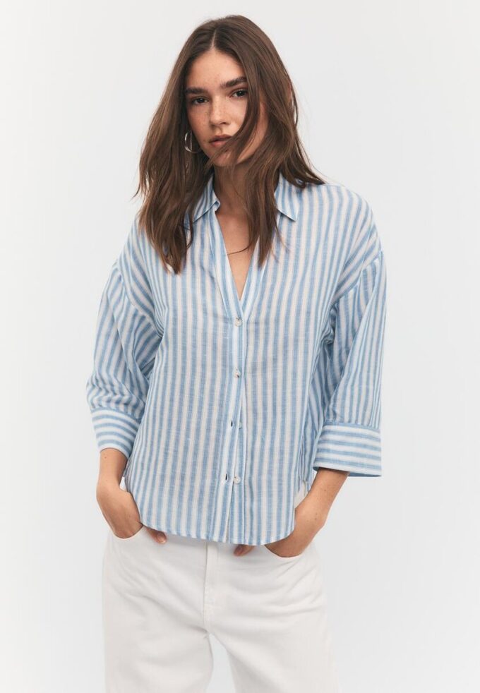 Linen-Effect Kimono Sleeve Shirt Linen-Effect Kimono Sleeve Shirt
