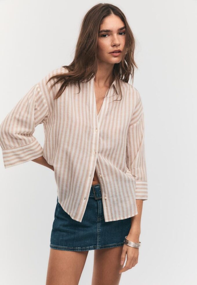 Linen-Effect Kimono Sleeve Shirt Linen-Effect Kimono Sleeve Shirt